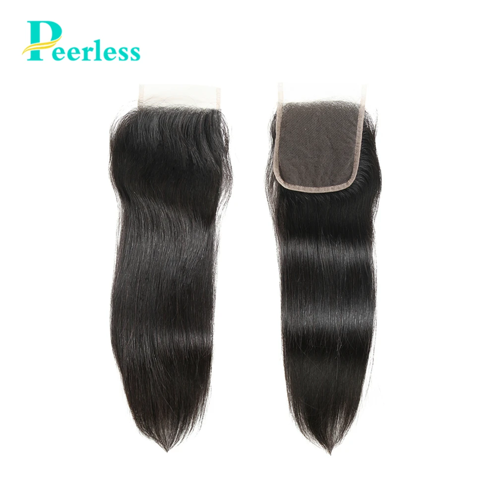 PEERLESS Hair Brazilian Virgin Straight Human 4 Bundles Deals With Free&ampMiddle Part 4*4 Swiss Lace Closure |