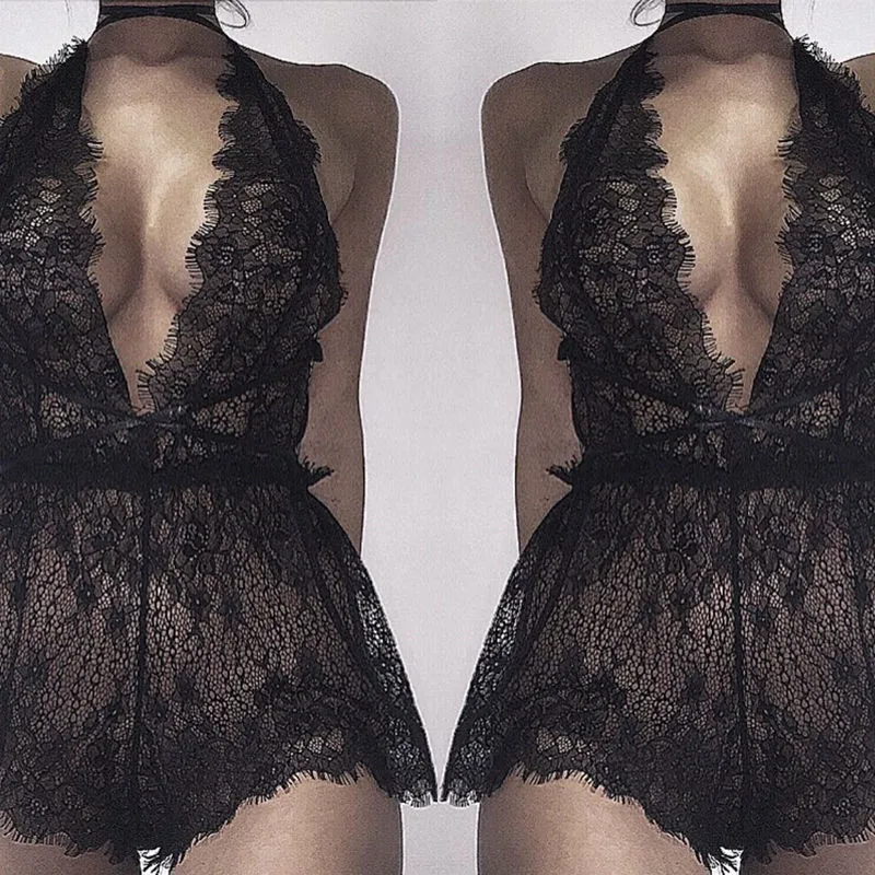 Женское Сексуальное Кружевное облегающее Боди без рукавов с низким вырезом