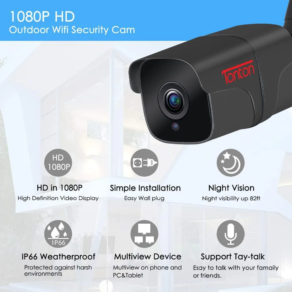 Tonton wifi уличная IP камера 1080P 720P Водонепроницаемая 2.0MP беспроводная безопасности
