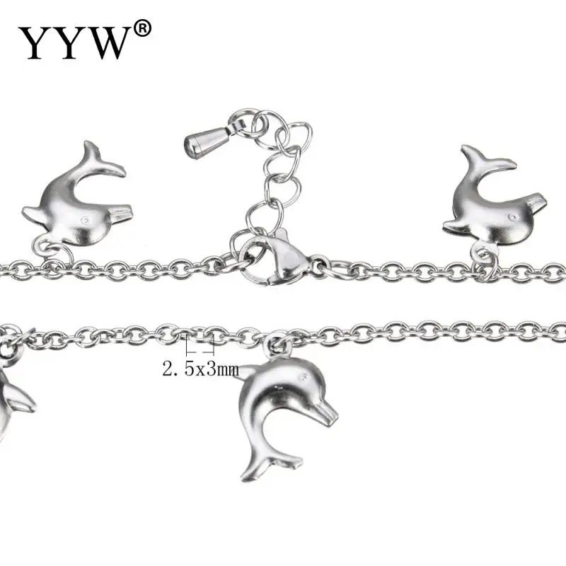 Women Mens Stainless Steel Jewelry Bracelet Dolphin Charm &amp Oval Chain Original Color Fit 7.3Inch | Украшения и аксессуары