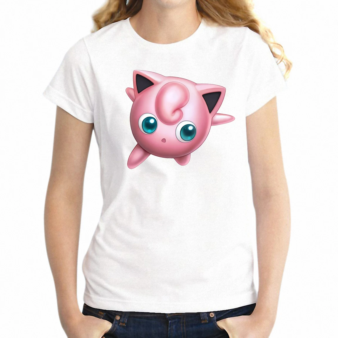 3T008W Женская футболка Jigglypuff Покемон футболка для девочек - Цвет: 3T008W