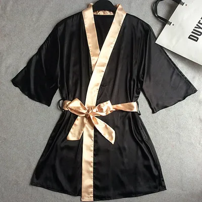 Сексуальные женские Satin Robe платье однотонные мягкие ночная рубашка кимоно халат