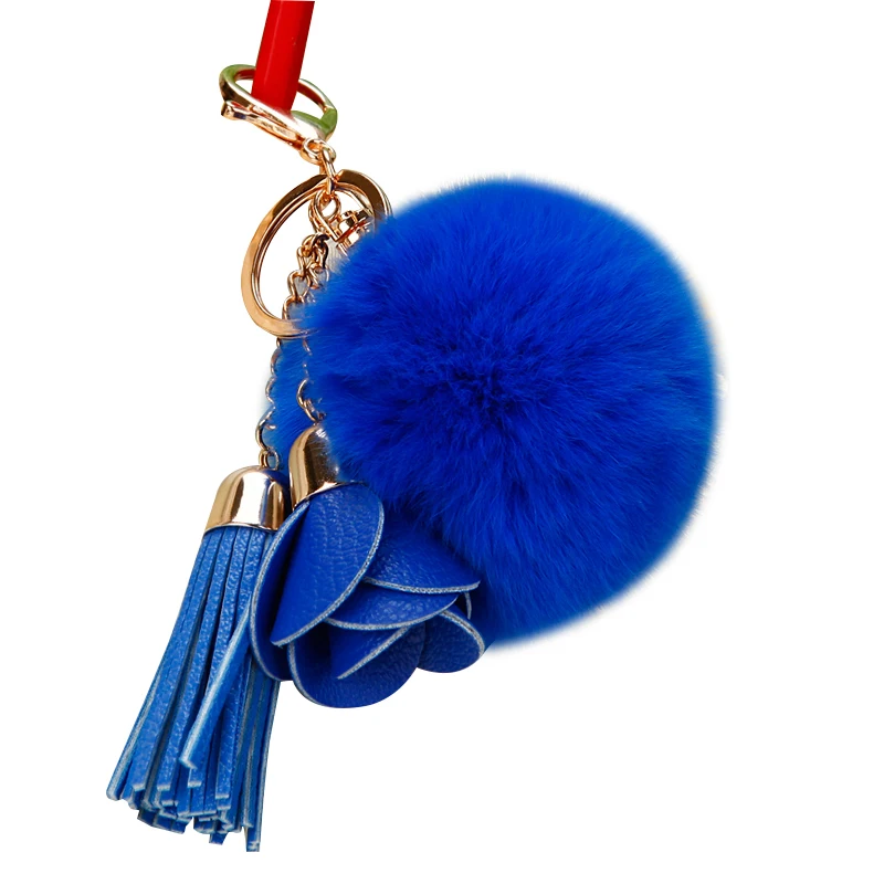 Fashionable cute plush hair ball key holder female leather flower chain pearl car ring bag pendant charm jewelry | Украшения и