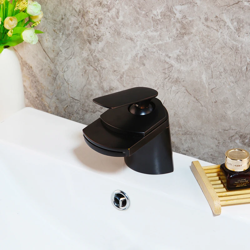 

Torayvino Oil Rubbed Bronze Bathroom Basin Sink Faucet Waterfall Nozzle Single Handle Single Hole Installation Mixer Water Tap