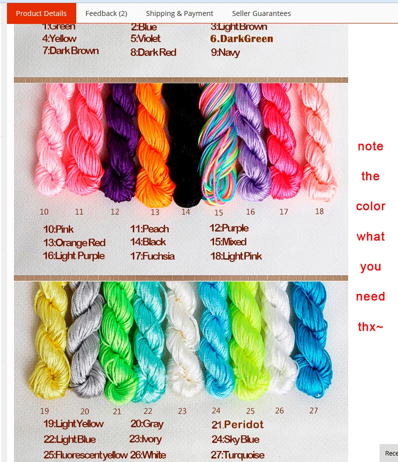 Нейлоновый шнур для браслета 24 м смешанный цвет 1 мм|rattail cord|polyester cordthread 1mm |