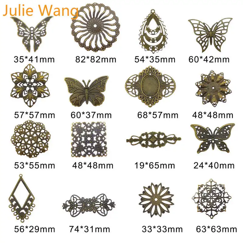 Julie Wang 16 шт. винтажные подвески в виде бабочек и цветов железный антикварный