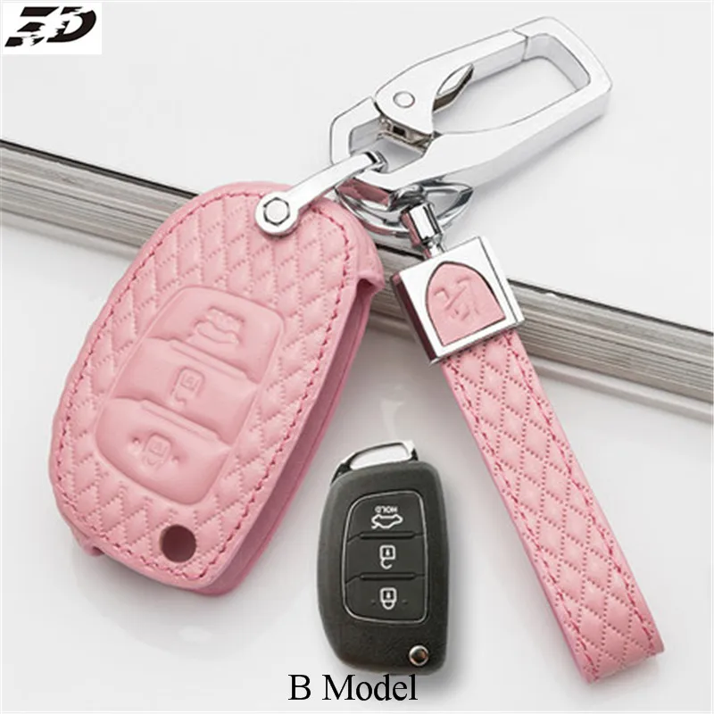 B Model Pink Натуральная кожа чехол для ключа автомобиля hyundai creta solaris i10/hyundai solaris santa fe elantra tucson verna/hyundai ix35 i40 - Название цвета: B Model Pink