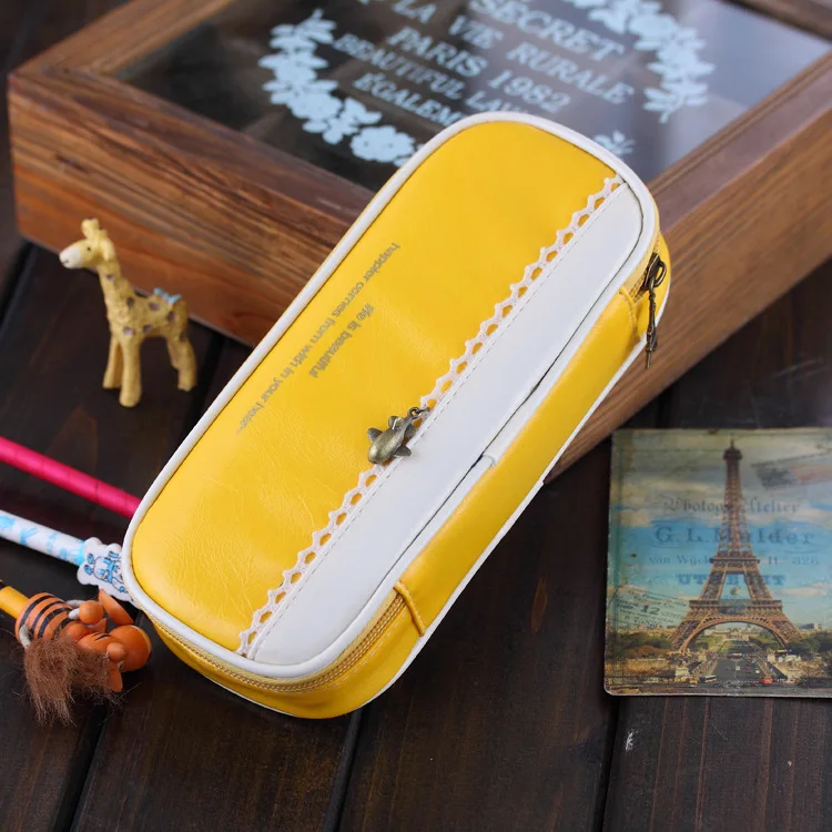 Новый корейский Multi Функция искусственная кожа пенал большой ёмкость Карандаш