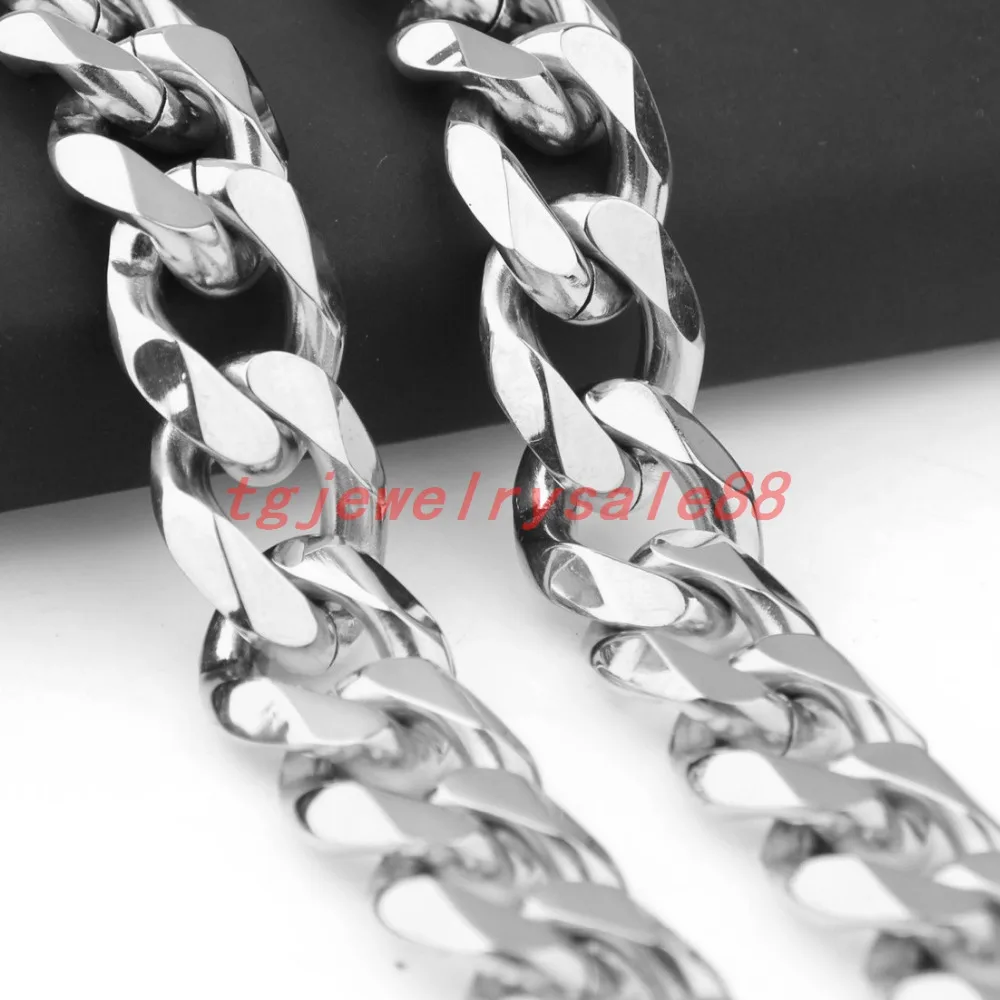 19mm Heavy Customized Size Cool Mens Jewelry Silver Stainless Steel Cuban Curb Link Chain Bracelet Or Necklaces 7-40&quot Never Fade |
