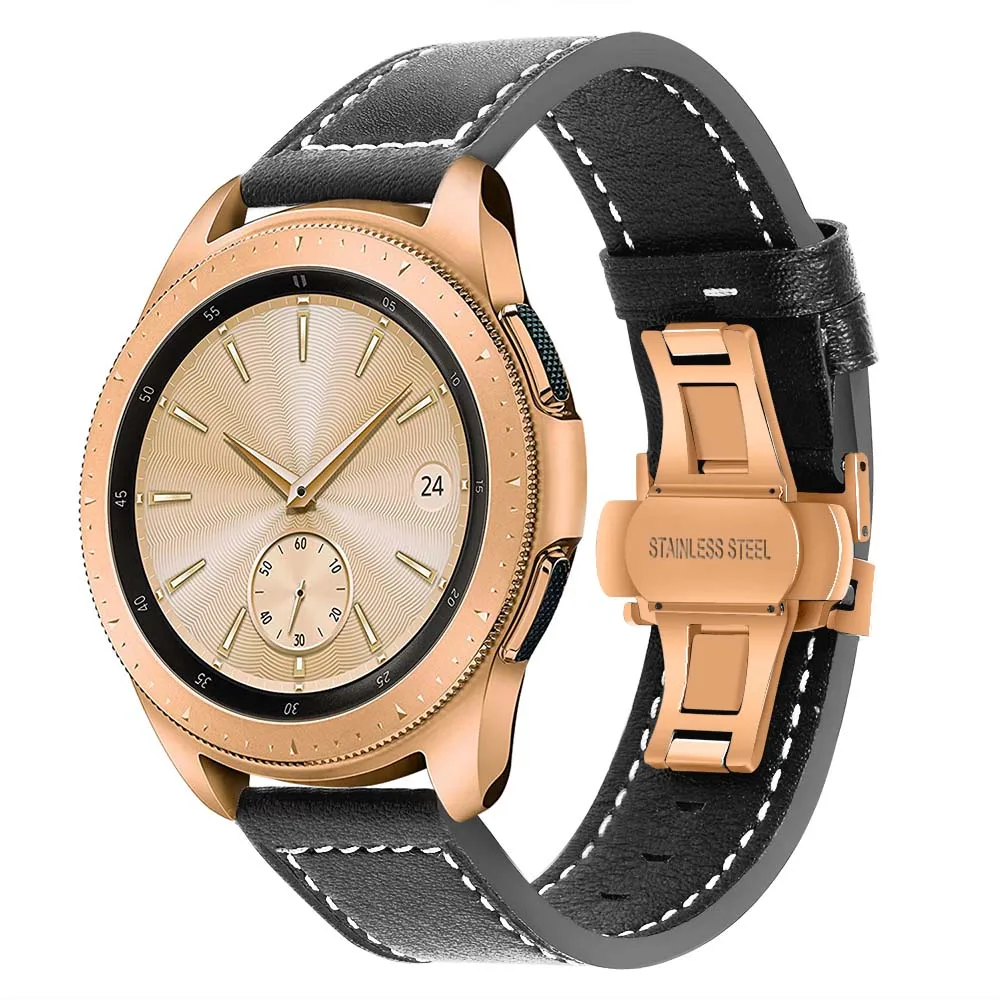 Ремешок для часов из натуральной кожи для samsung Galaxy Watch 42 мм 46 мм/Active/Active2 40 мм 44 мм быстросъемный ремешок с застежкой-бабочкой