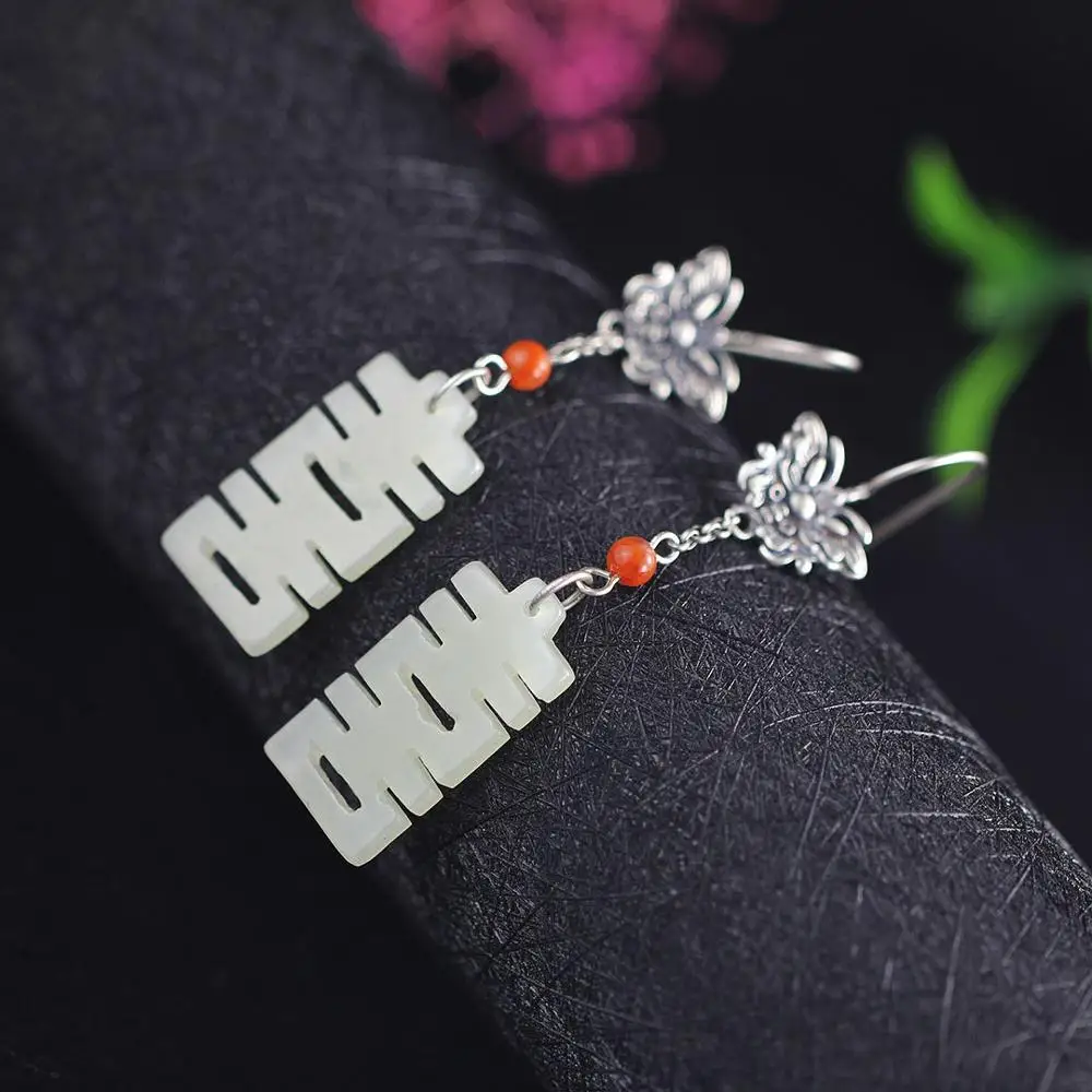 Модные ювелирные изделия Taiyin S925 оригинальные серьги этнические Wind Lady Hotan Jades