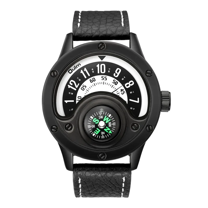 

Oulm Sport Watches Men Luxury Brand Decorative Compass Unique Design Male Watch Casual Leather Men's Quartz Wristwatch