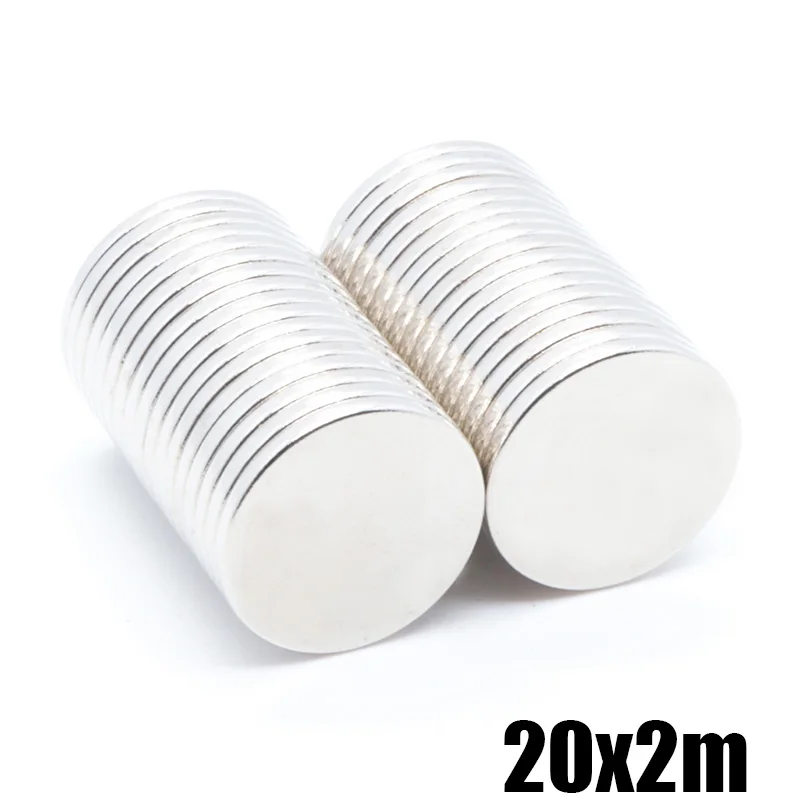 Сильный неодимовый магнит N35 20x2 мм 100 шт. Круглые редкоземельные перманентные