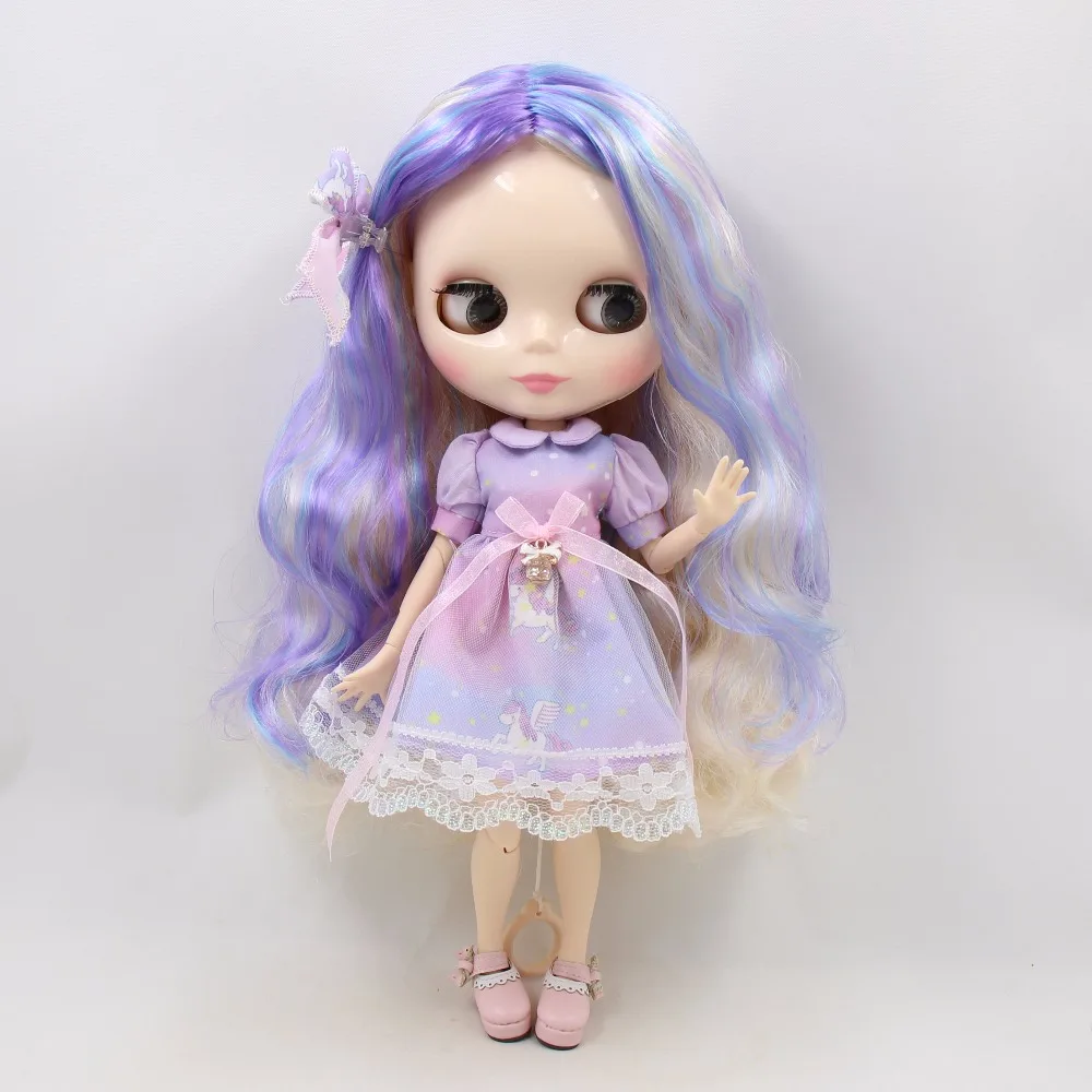 Ледяная кукла DBS Blyth сустав тело белая кожа золотой микс фиолетовый синие волосы