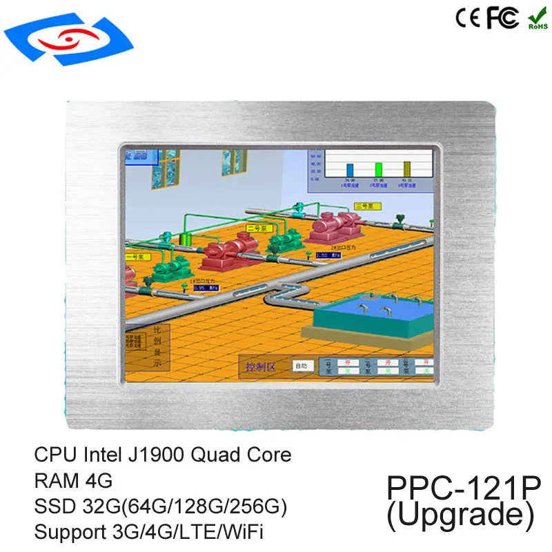 Промышленный сенсорный экран X86 12 1 дюйма ПК с процессором Intel Celeron J1900/N2930 4 Гб ОЗУ