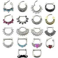 mustache septum piercing jewelry nose ring16g surgical steel septum clicker jewelry septo ring cute clip on body jewelry