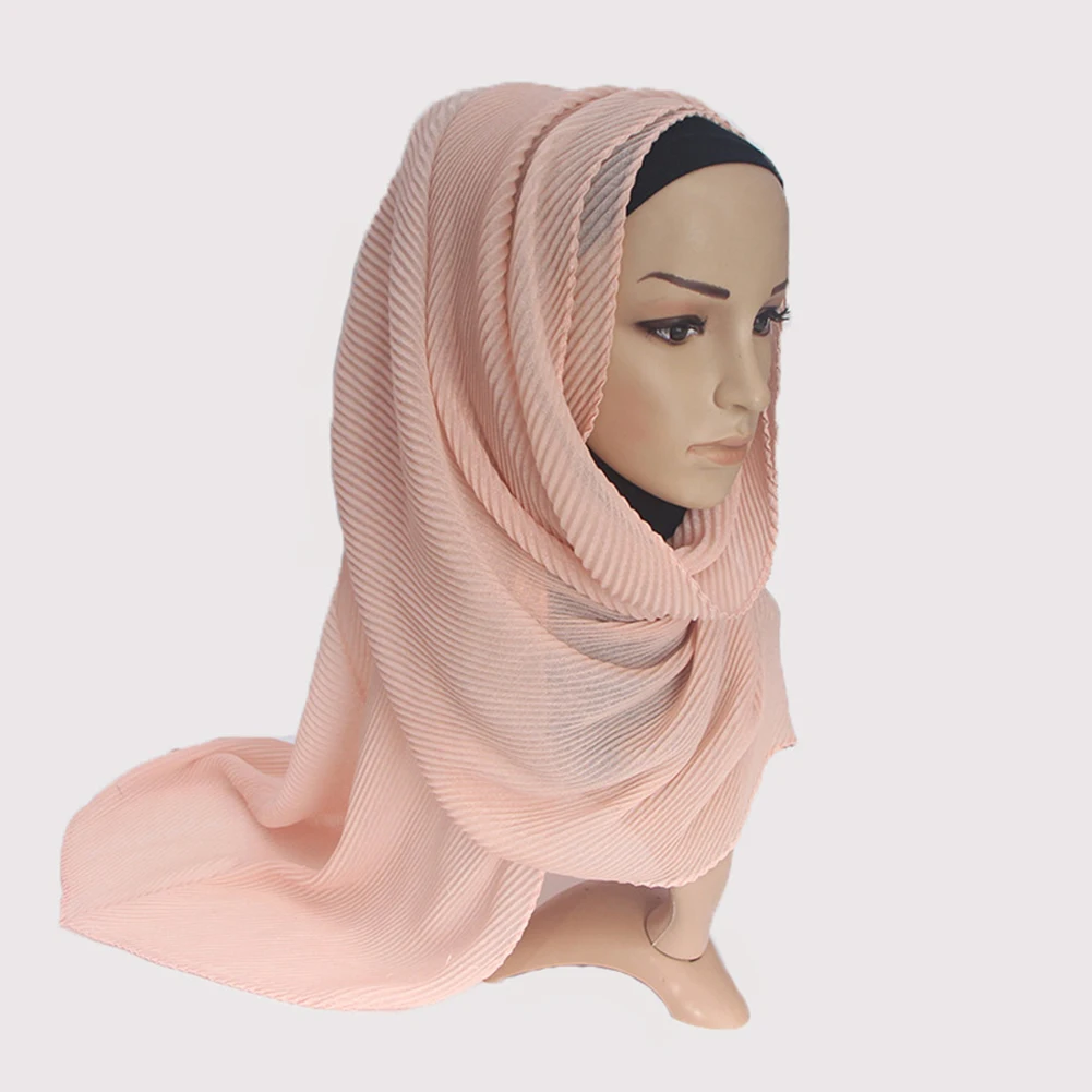 

1Pcs 90*180cm OverSize Women Wrinkle Crinkle Bubble Cotton Scarf Muslim Hijab Scarf Turban Head Wrap Solid Color Pleated Scarves