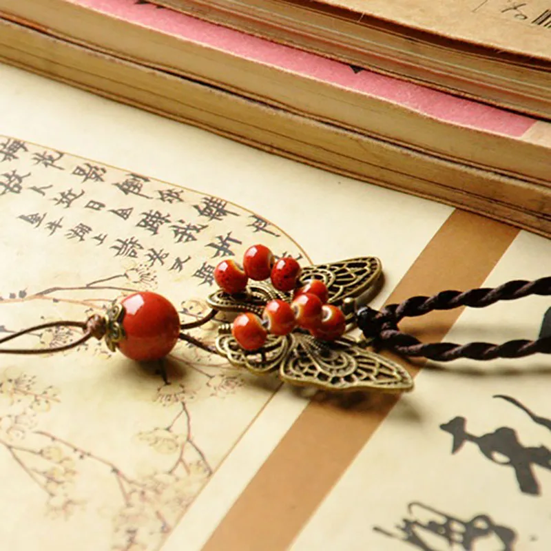 Ожерелье-бабочка золотого цвета с красными бусинами в форме капли воды чокер для