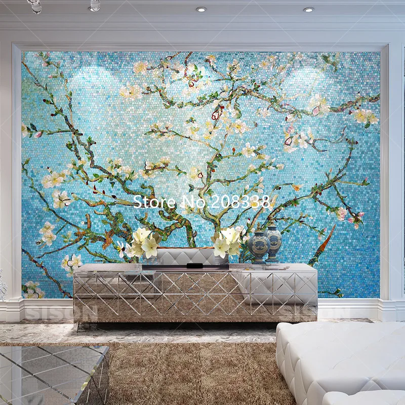 Изображение стеклянной мозаичной плитки Van Gogh абрикосового дерева|tiles pattern|tiling