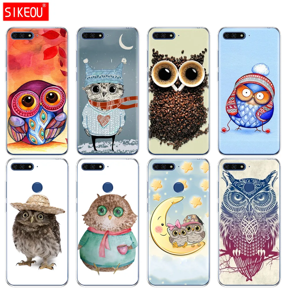 Силиконовый чехол для телефона Huawei Honor 7A PRO 7C Y5 Y6 Y7 Y9 2017 2018 Prime colorful owls|Бамперы| |