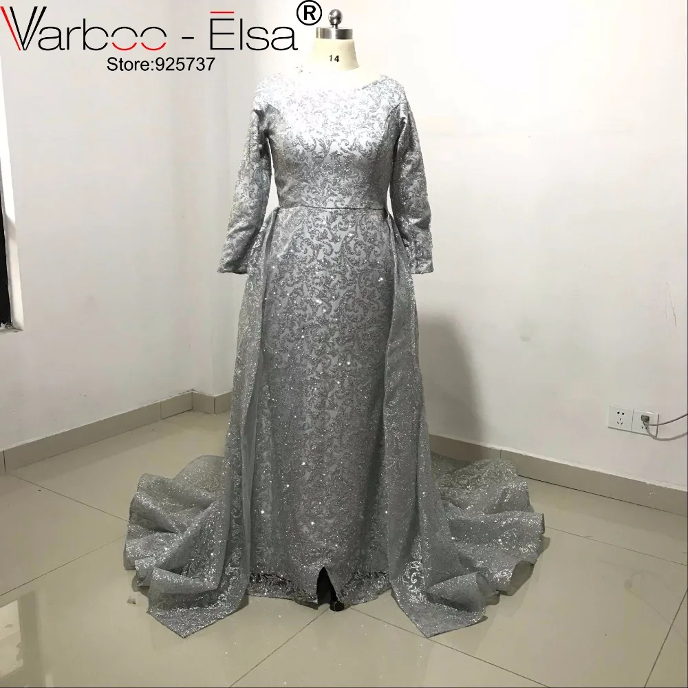 VARBOO_ELSA/ Новое поступление, блестящее вечернее платье с блестками, длинный съемный шлейф, Длинное нарядное платье с рукавом, мусульманское платье для выпускного вечера в арабском стиле