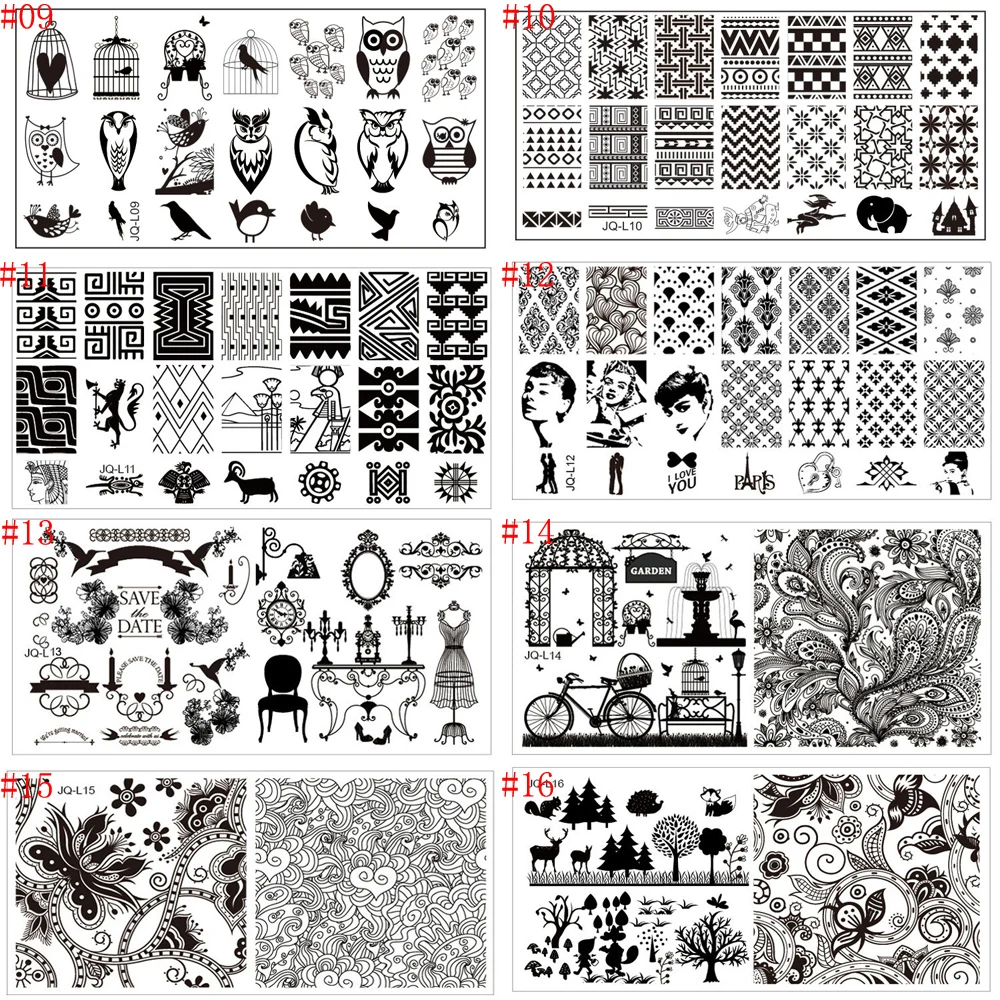 20 стиль мода ногтей штамповки пластины Rctangular прекрасный птица сова бабочки перо