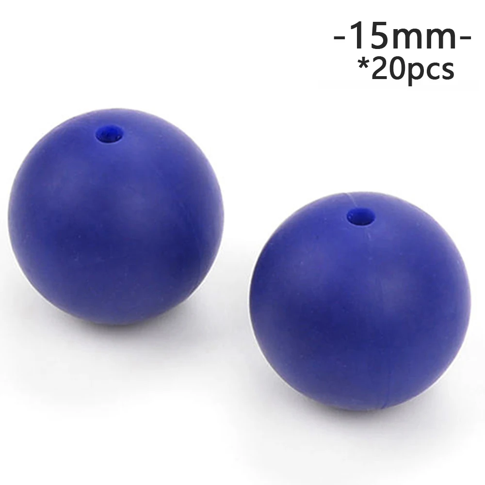 Navy LOFCA 15mm 20pcs/lot Silicone Loose Beads Safe Teether Round Baby Teething Beads DIY Chewable Colorful Teething For Infant - Цвет: Navy