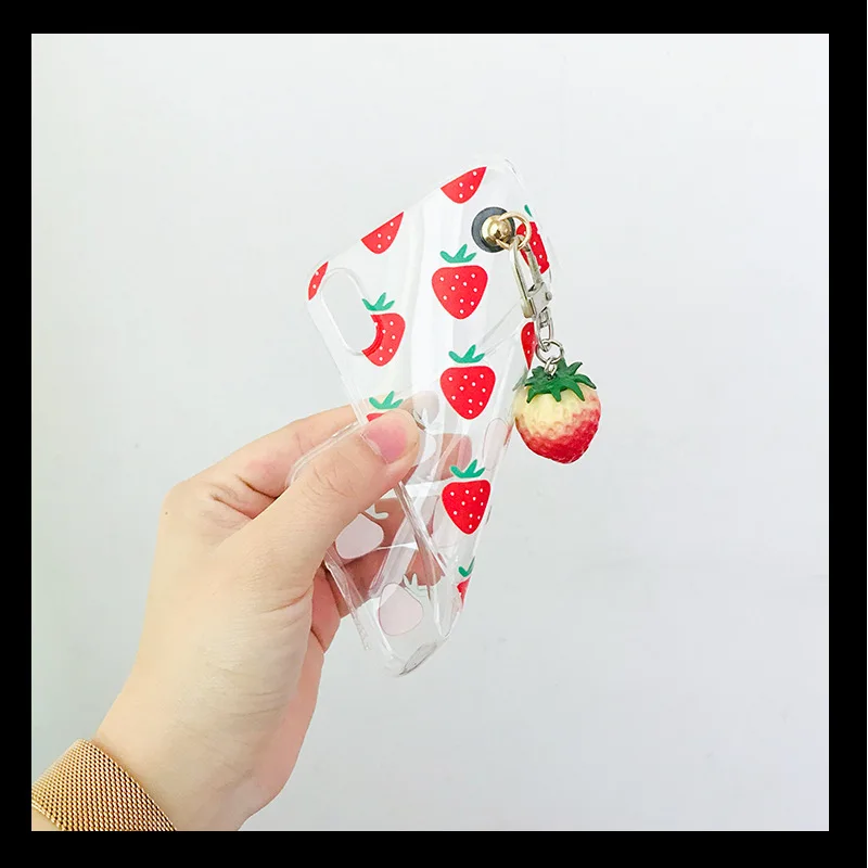 Японский клубничный kawaii чехол для телефона девочек с подвеской iPhone 7 8 plus 6s 11 Pro XS max