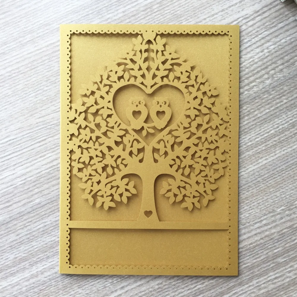 

50pcs/lot Delicate Carved Tree Pattern Invitations Card Event Party Supplies Romantic Wedding Invitations Birthday Card