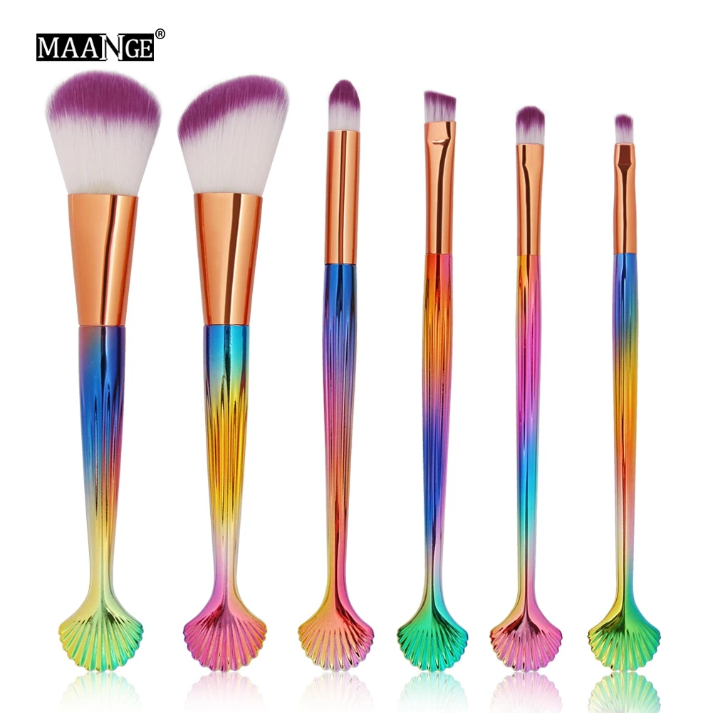 6PCS MAANGE, 7 шт./10 шт., набор кистей для макияжа, тени для век, бровей, кисть для смешивания, Веерная кисть, Русалочка, кисти для макияжа, косметический набор, Pincel Maquiagem - Handle Color: 6PCS
