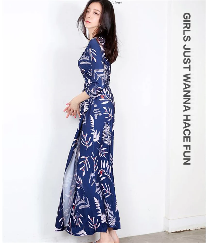 Длинное платье с цветочным принтом в стиле бохо, женские платья макси, Vestidos, сексуальное повседневное пляжное летнее платье с разрезом по бокам, халат, Прямая поставка размера плюс
