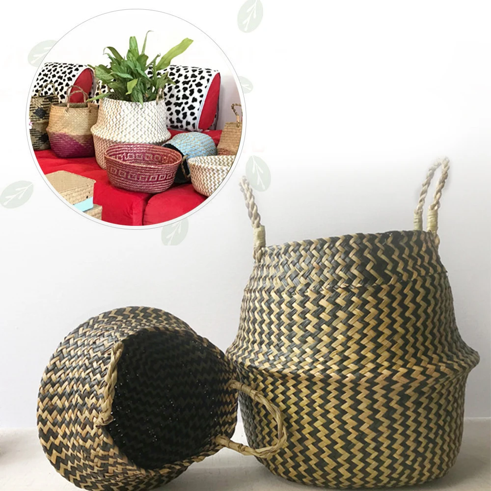 Seagrass плетеная корзина из ротанга Складная корзина-горшок для цветов тканая