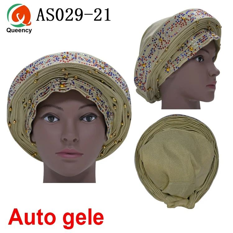 Aso Ebi Queency Африканский Авто геле уже связаны Aso OKE Headtie 1 шт./упак. доступны 24 цвета DHL AS029 - Color: beige