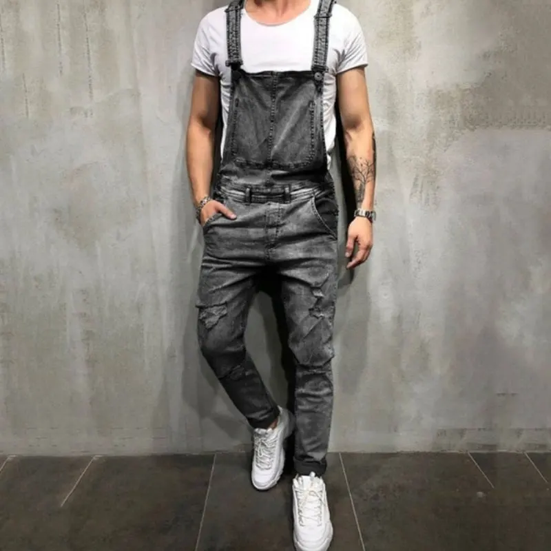 

2020 Men's jeans New Men's Denim Straps Hole Suspenders Large size New Bib Men's Modis Overalls More size S-XL XXL XXXL