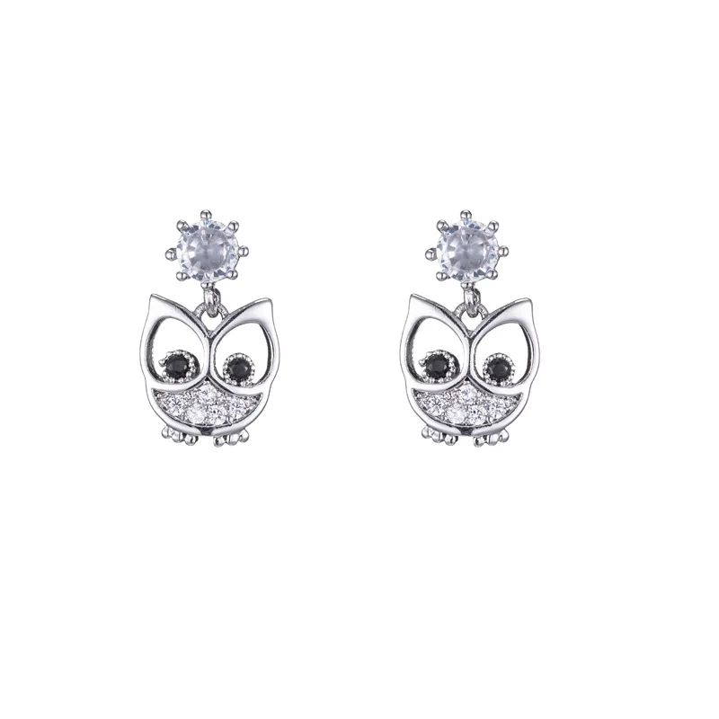 New Arrivals 925 Sterling Silver CZ Owl Stud Earrings For Women Jewelry Pendientes Brincos Free Shipping | Украшения и аксессуары