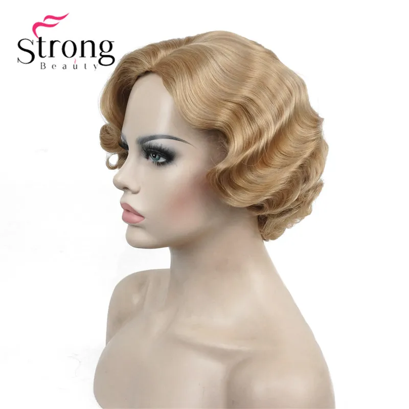StrongBeauty 1920's Flappers Короткий Палец Волна светильник блонд полный синтетический парик