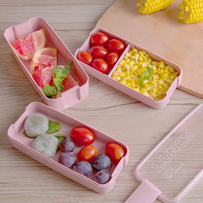 900ml Healthy Material Lunch Box 3 Layer Wheat Straw Bento Boxes Microwave Dinnerware Food Storage Container Lunchbox With Spoon | Дом и сад