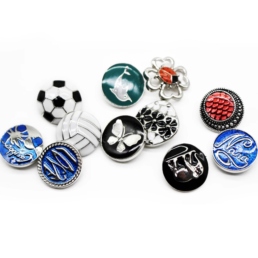 New Colored football butterfly flower Nana Snap Buttons Enamel Animal Ginger Button fit 18mm Bracelet Jewelry | Украшения и