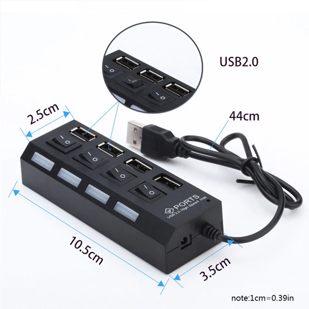 4 порта микро usb-хаб высокоскоростной разветвитель 480 Мбит/с USB 2,0 концентратор светодиодный с 4 переключателями ВКЛ/ВЫКЛ для планшета, ноутбука