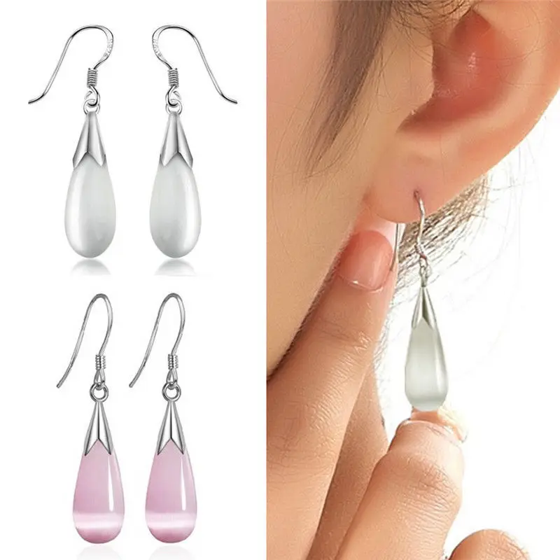 Модные серьги из лунного камня для женщин опал прозрачный розовый Цвет гвоздики