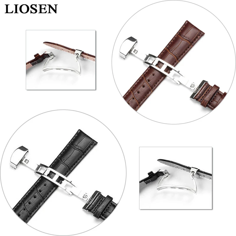 Ремешок LIOSEN из натуральной кожи для часов черный коричневый браслет с застежкой
