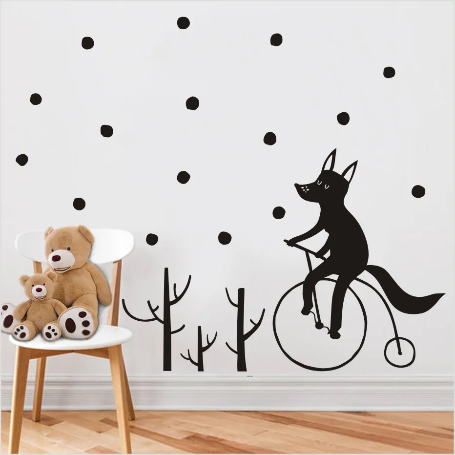 Лес мультфильм волк наклейки на стену ПВХ Дерево DIY настенные с животными плакат