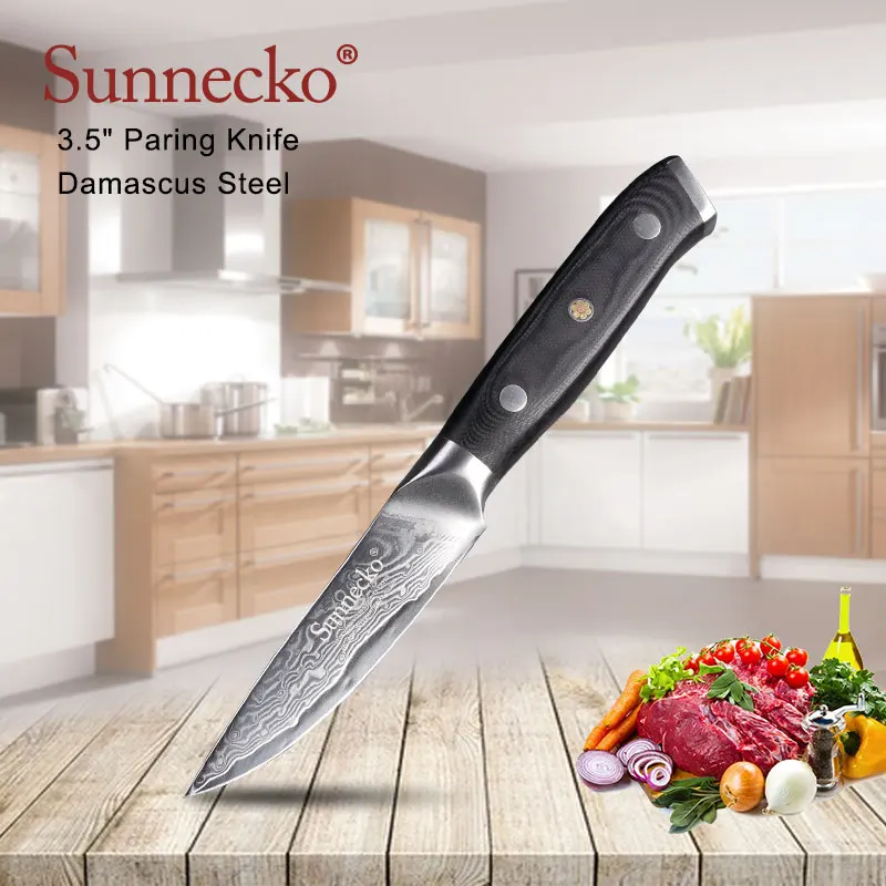 3.5 inch Paring SUNNECKO 3 шт. шеф-повара сантоку Набор ножей для очистки овощей Кухонные ножи японский Дамаск VG10 стальной сердечник G10 шлифовальная ручка режущие инструменты - Цвет: 3.5 inch Paring