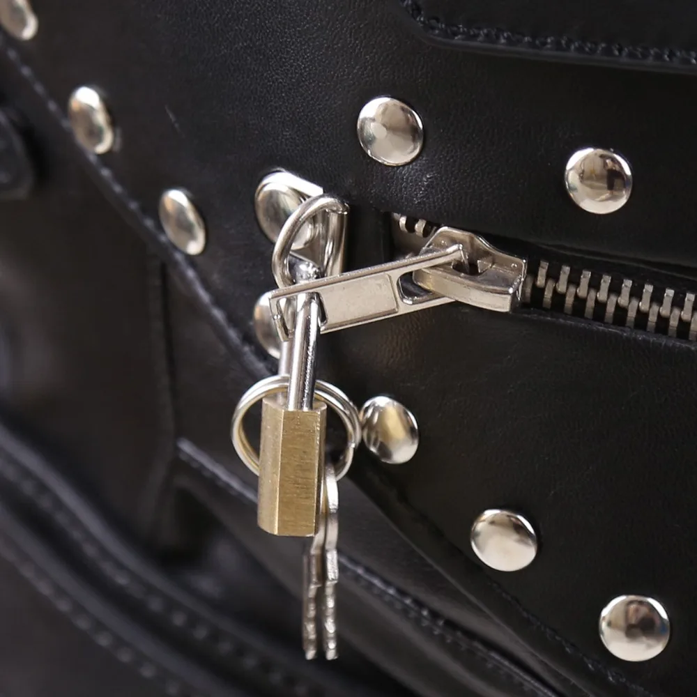 Маска для бондажа из искусственной кожи с застежкой молнией и замком черная