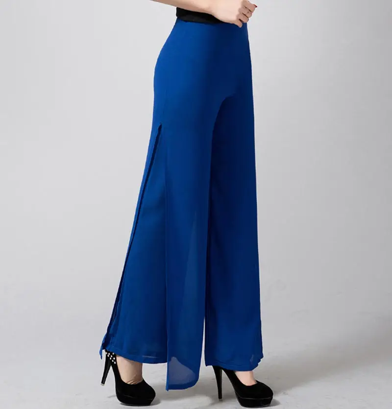 Женские шифоновые брюки черные/белые/красные с широкими штанинами Размеры S-4XL