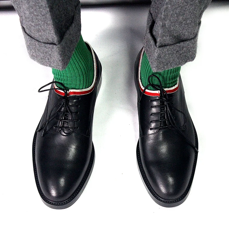 Туфли дерби из бычьей кожи плоская подошва кружевные деловые большие размеры