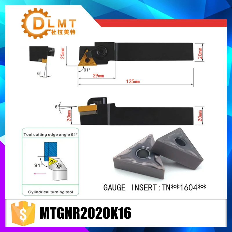 Держатель внешнего токарного инструмента MTGNR2020K16 91 градусов для TNMG160404 TNMG160408