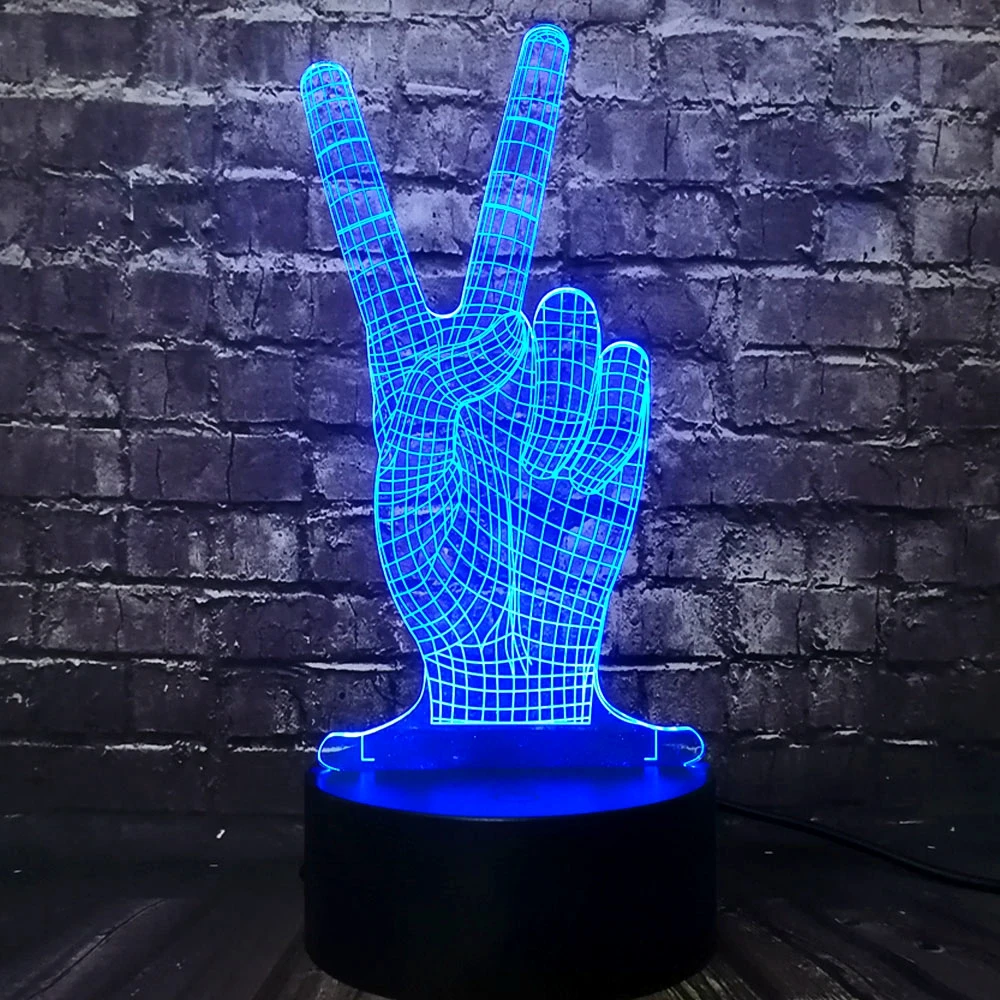 Новинка победный знак 3D светодиодная USB лампа 7 видов цветов Акриловая