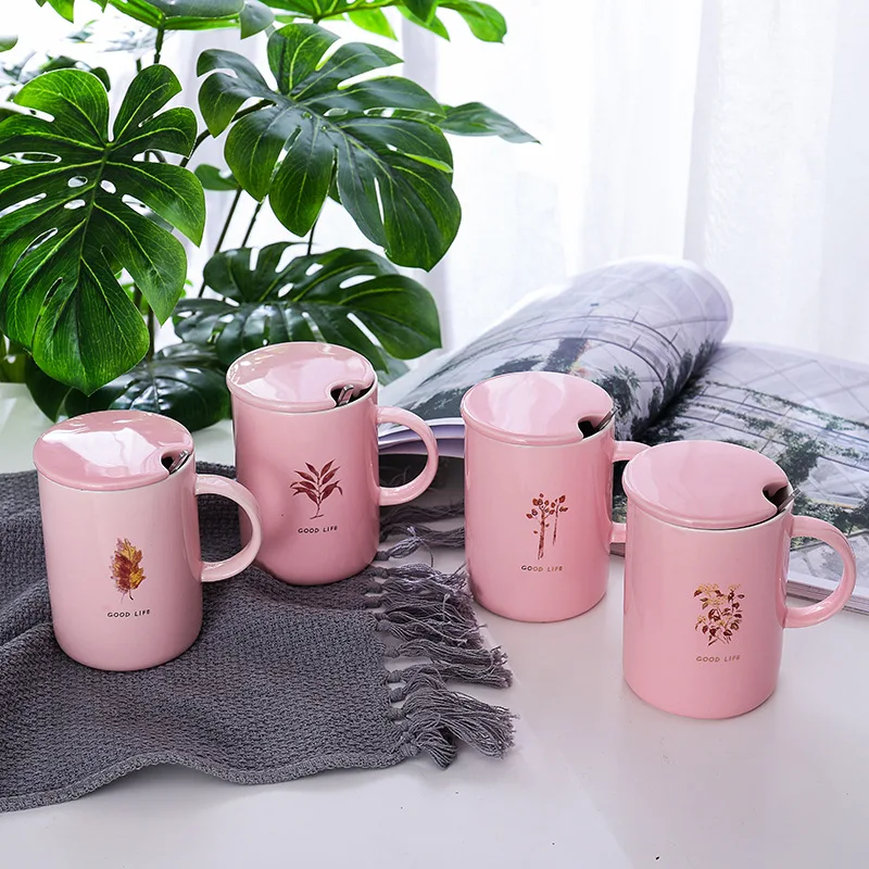 W & M мультфильм кошка розовая кружка оригинальность с ложкой термоустойчивость