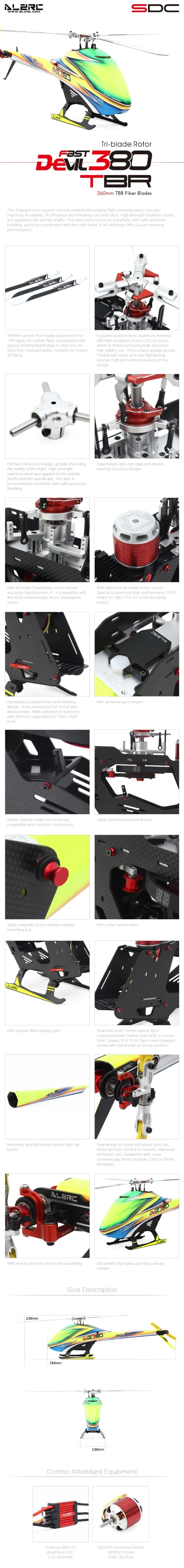 ALZRC-Devil 380 Быстрый TBR комбо RC Вертолет Комплект Самолет RC электрический вертолет 380 рама комплект с механическим приводом вертолет 3 Лопасти
